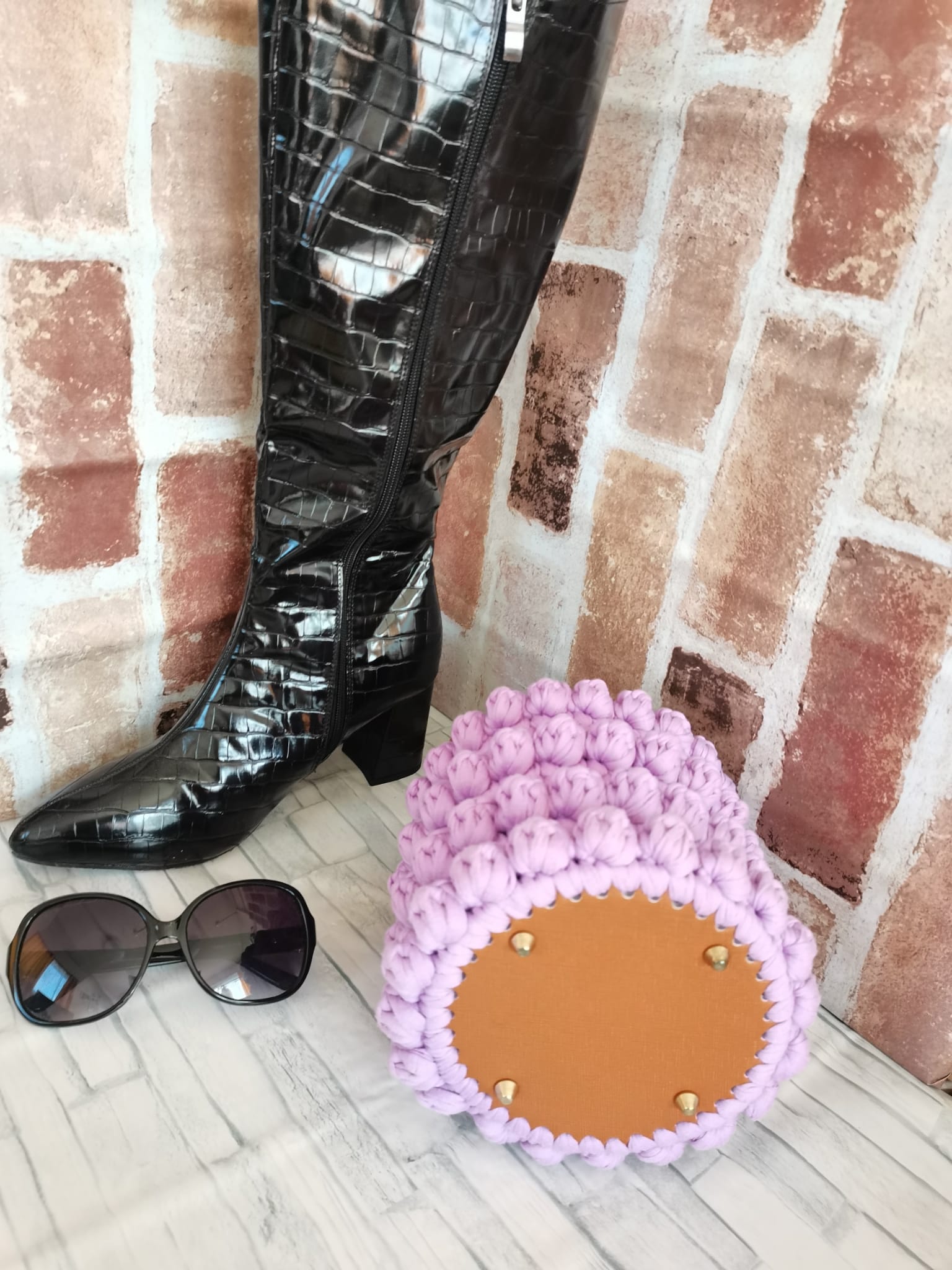Unique Pleather and Cotton Bag in Lilac Purple