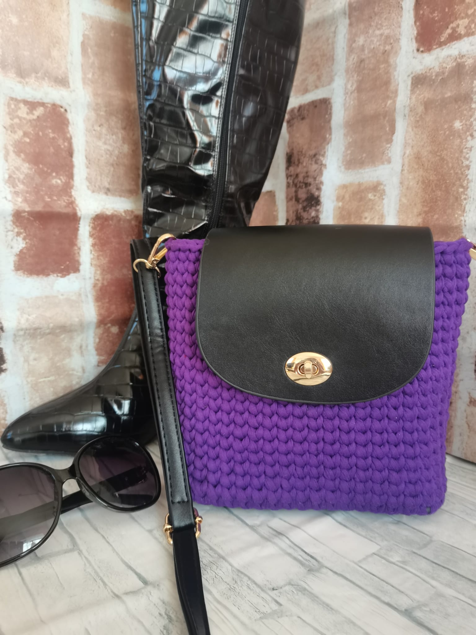 Shakaye Pleather & Cotton Durable Handmade Crochet Bag in Purple