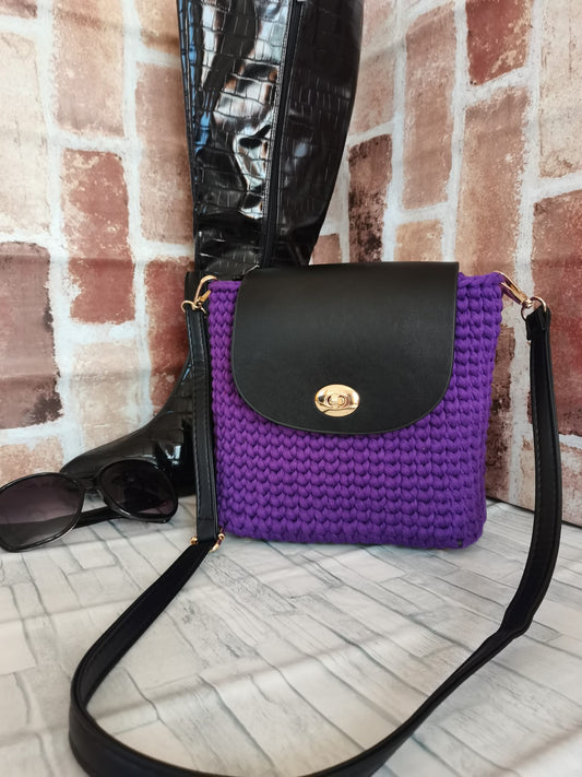 Shakaye Pleather & Cotton Durable Handmade Crochet Bag in Purple