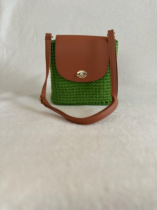 Shakaye Pleather & Cotton Durable Handmade Crochet Bag in Green